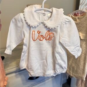 White Baby Romper with Orange Embroidery